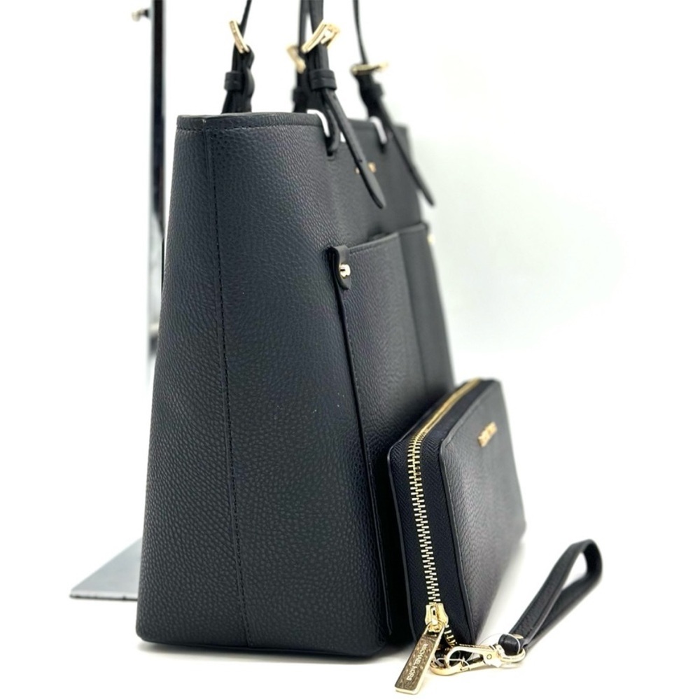 Michael Kors Jet Set Medium Pocket Tote Bag & Continental Wallet Wristlet Black - Picture 6 of 13